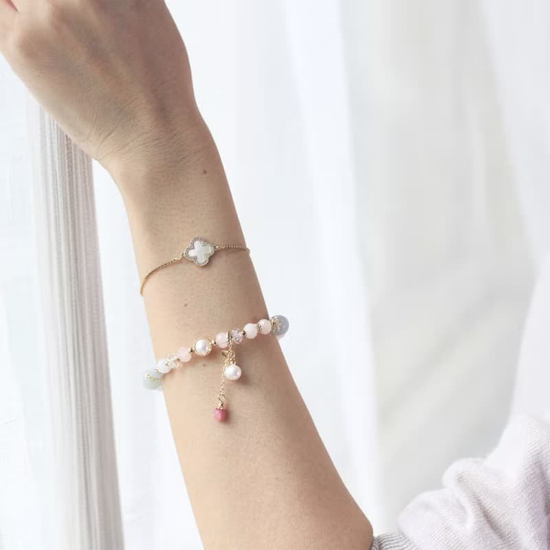 摩根石 粉晶 海藍寶 珍珠戀愛紓壓好人緣水晶手鍊 愛與希望之宮