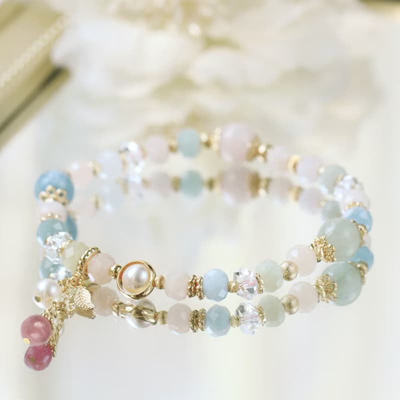 摩根石 粉晶 海藍寶 珍珠戀愛紓壓好人緣水晶手鍊 愛與希望之宮