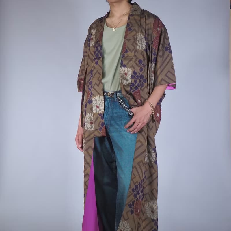 【日本製造】柔軟絲綢和服長袍、男女通用、吉祥圖案、日本禮物