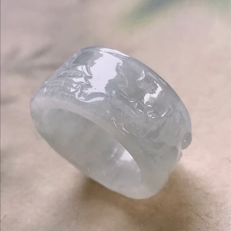 冰種翡翠山水玉戒 | 國際17圍| 天然緬甸玉翡翠A貨 | 送禮