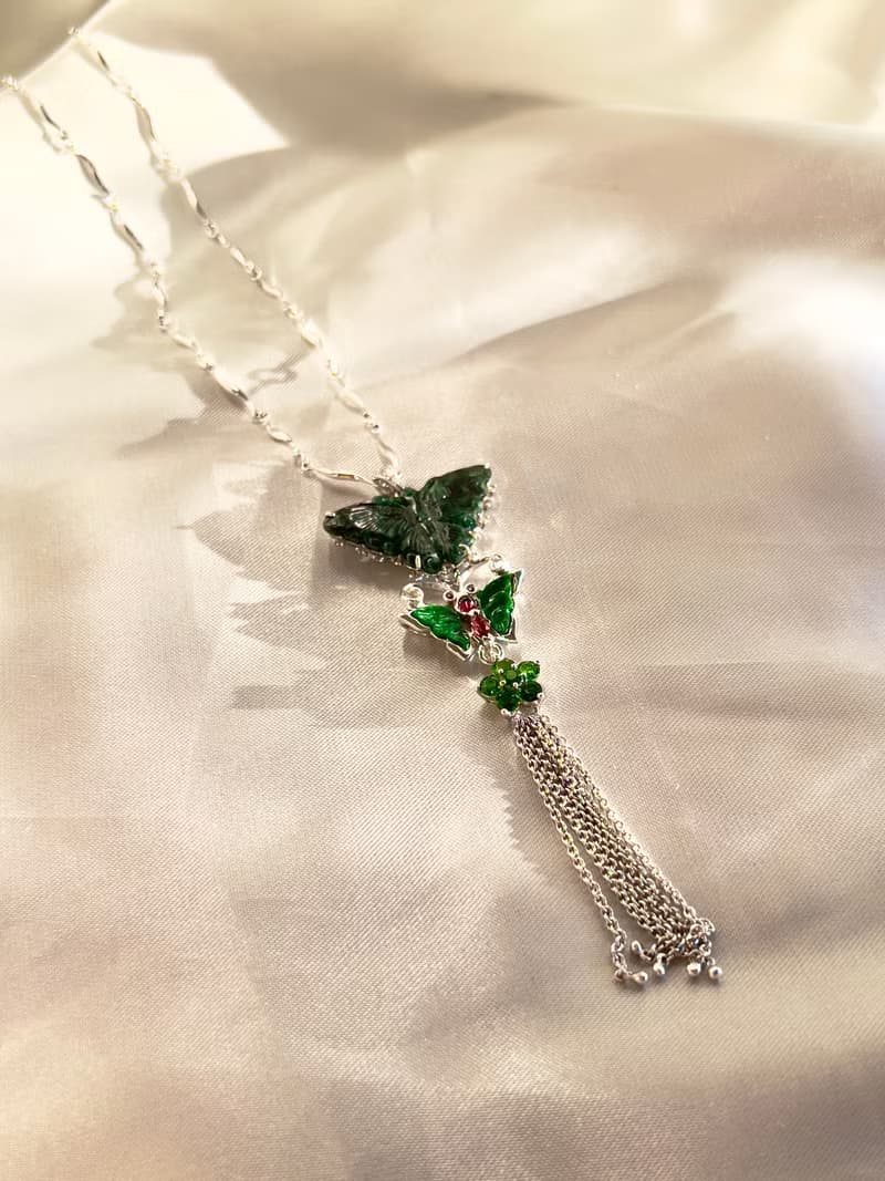 Butterfly Life Cycle Green Jade Art Pendant Necklace