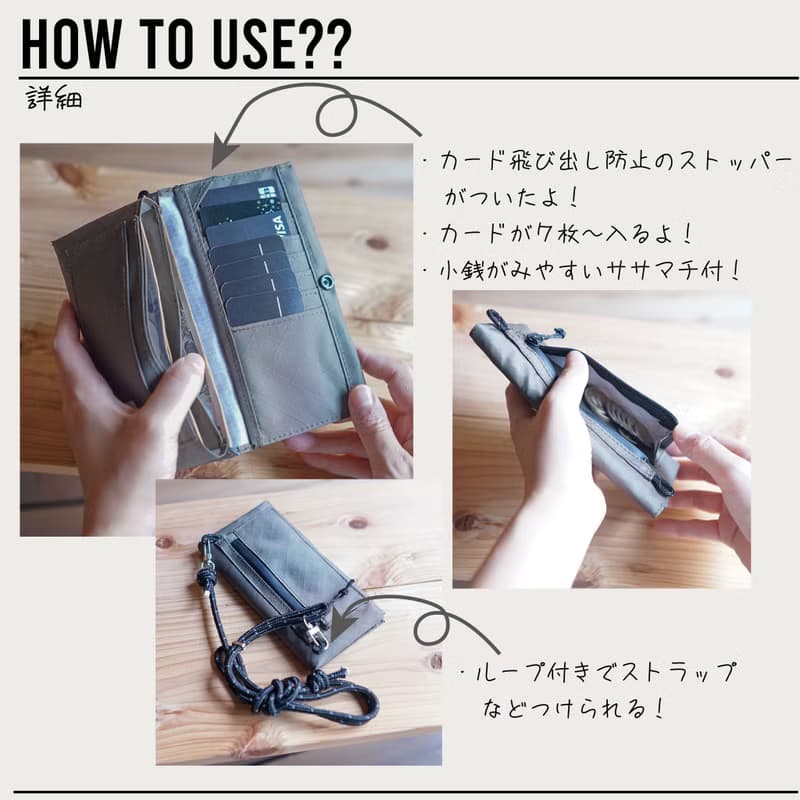選べるカラー・ぺたんこロングウォレット/アウトドア・キャンプ・登山・超軽量・薄い長財布・ミニ財布・防水・slowhike・LW-01