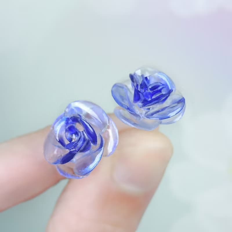 玫瑰系列二/寶藍色/耳針/耳夾