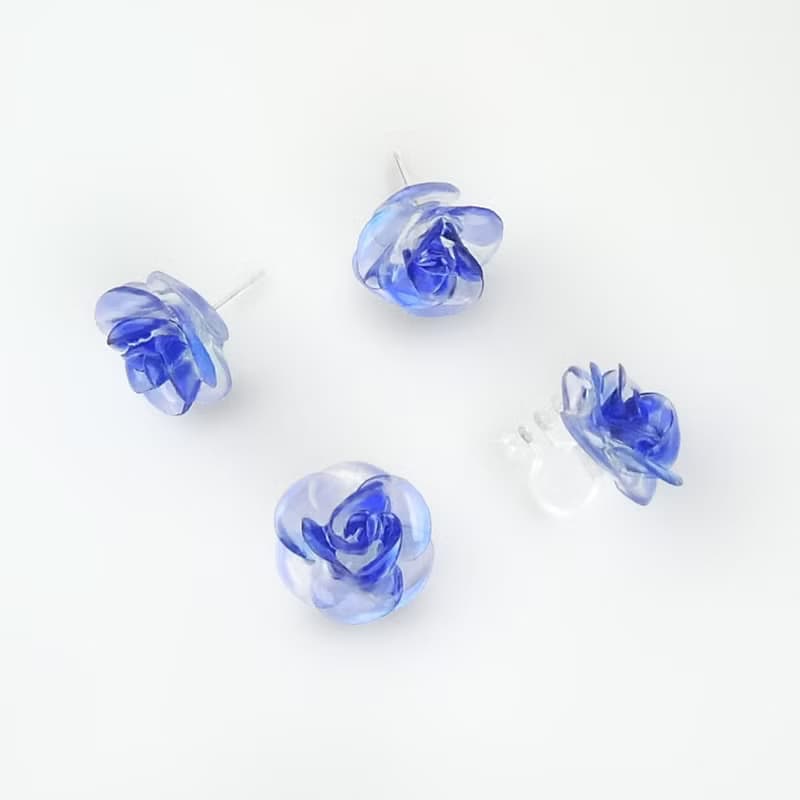 玫瑰系列二/寶藍色/耳針/耳夾