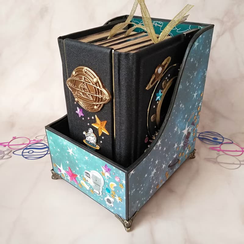 Cute Space Cats Extraterrestrial Journey Handmade Notebook 2 in 1 Set