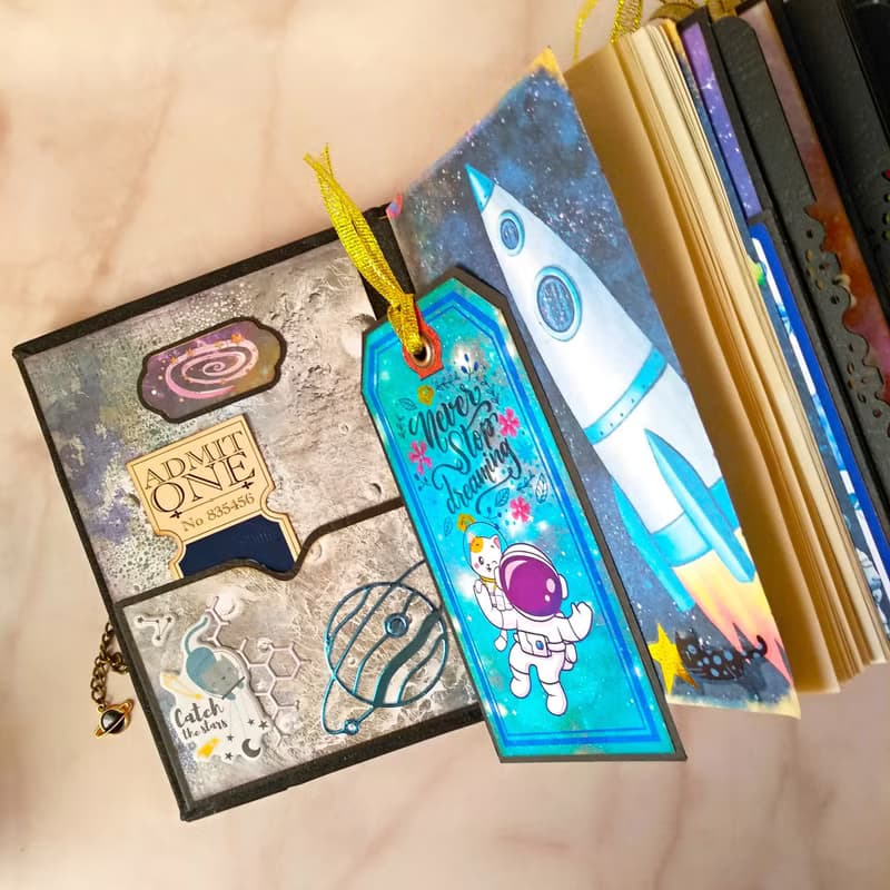 Cute Space Cats Extraterrestrial Journey Handmade Notebook 2 in 1 Set