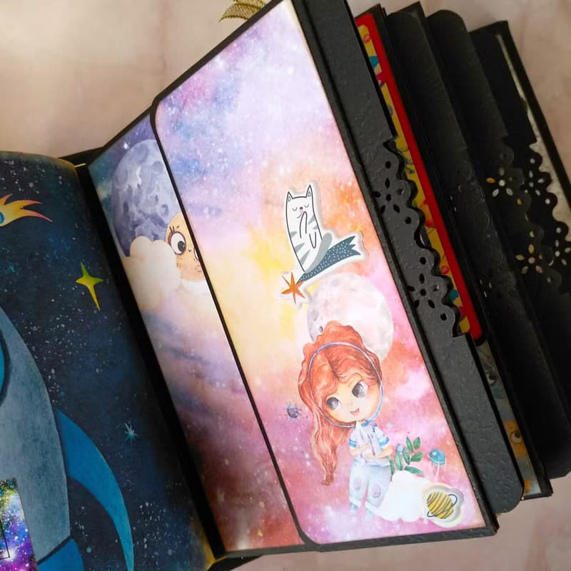 Cute Space Cats Extraterrestrial Journey Handmade Notebook 2 in 1 Set