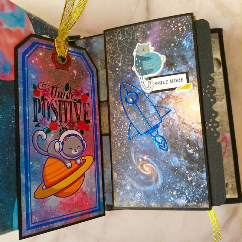 Cute Space Cats Extraterrestrial Journey Handmade Notebook 2 in 1 Set