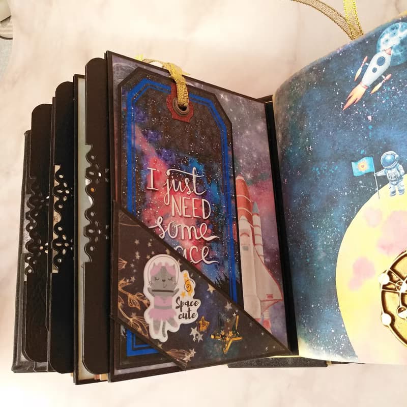 Cute Space Cats Extraterrestrial Journey Handmade Notebook 2 in 1 Set
