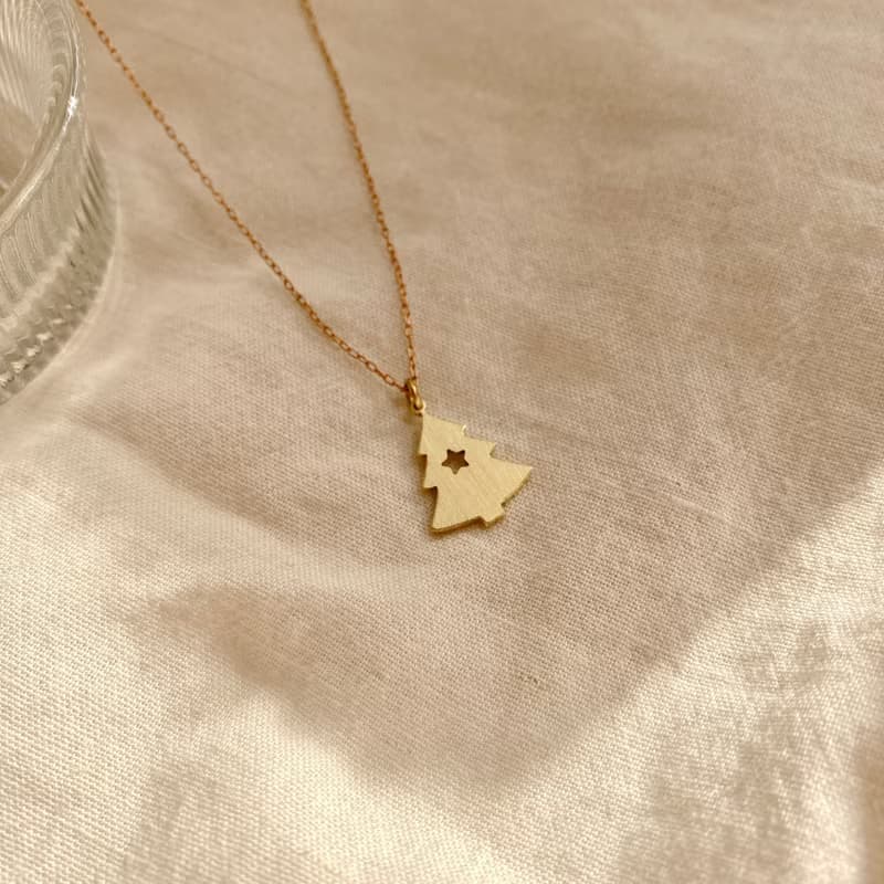 星星聖誕 - 聖誕樹黃銅項鍊