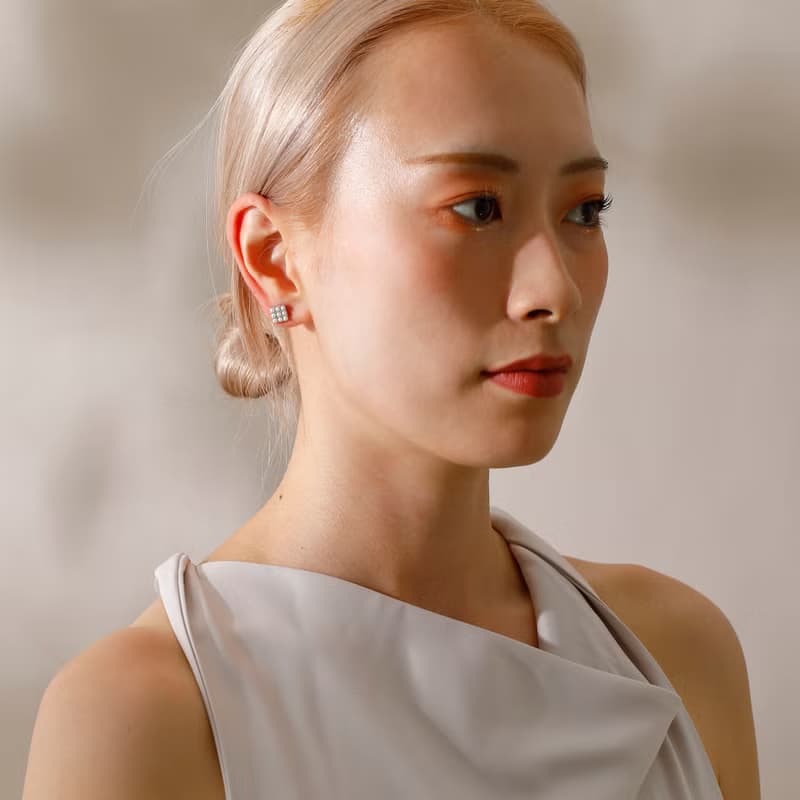 9pearl square pierced earring SV　ニッケルフリー　チタンポスト　パール　スクエア　シルバー