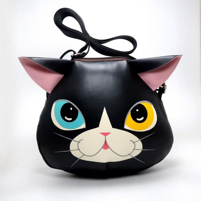 Black cat crossbody bag is compact fro carrying mobile phones.