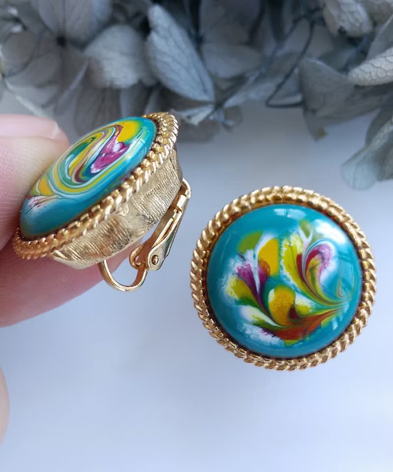 Vintage Jewelry 西洋古董飾品 FLORENZA  藝術風格 夾式耳環