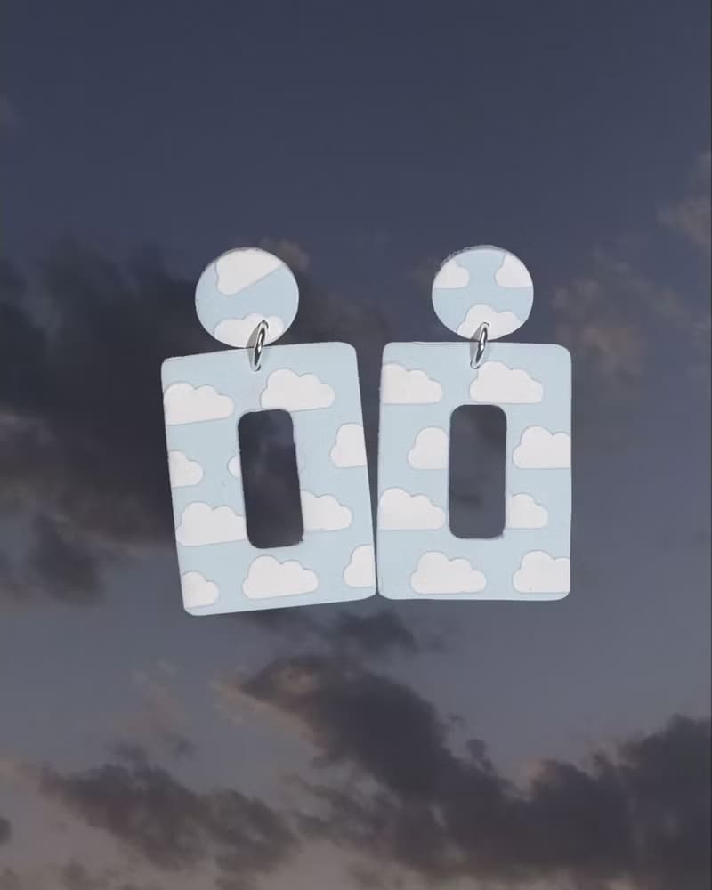 Barbie系列 復古風 雲朵圖案 耳環/耳夾 / 軟陶/ 夏日/ 限量