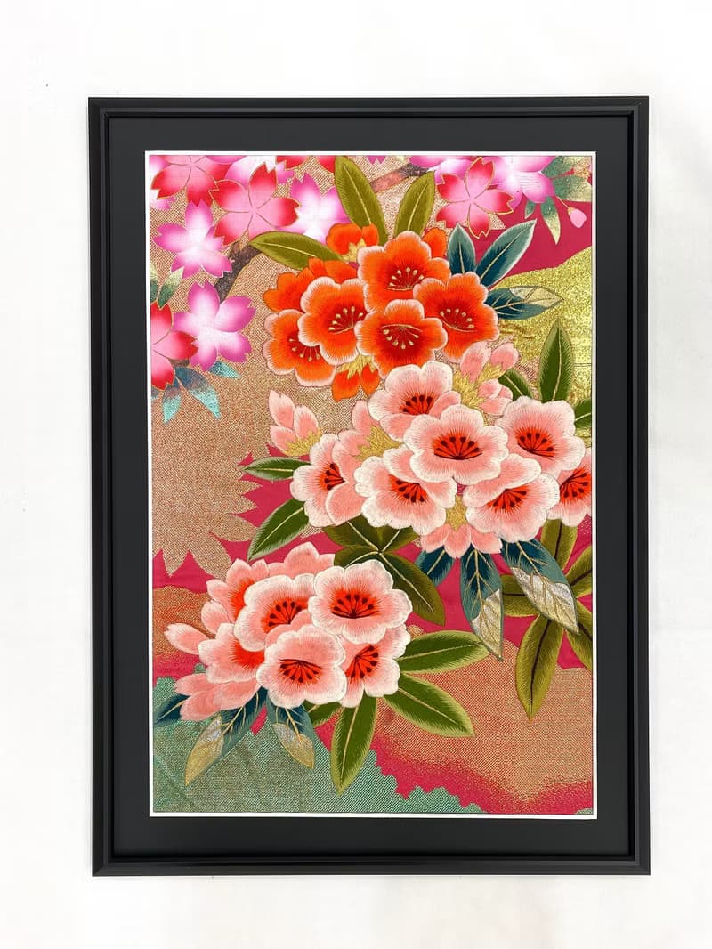 色打掛からつくるアートパネル　vintage kimono  刺繍着物 和モダン 和風インテリア プレゼント 花柄 結婚祝 新築祝  縁起物 額装インテリア　６