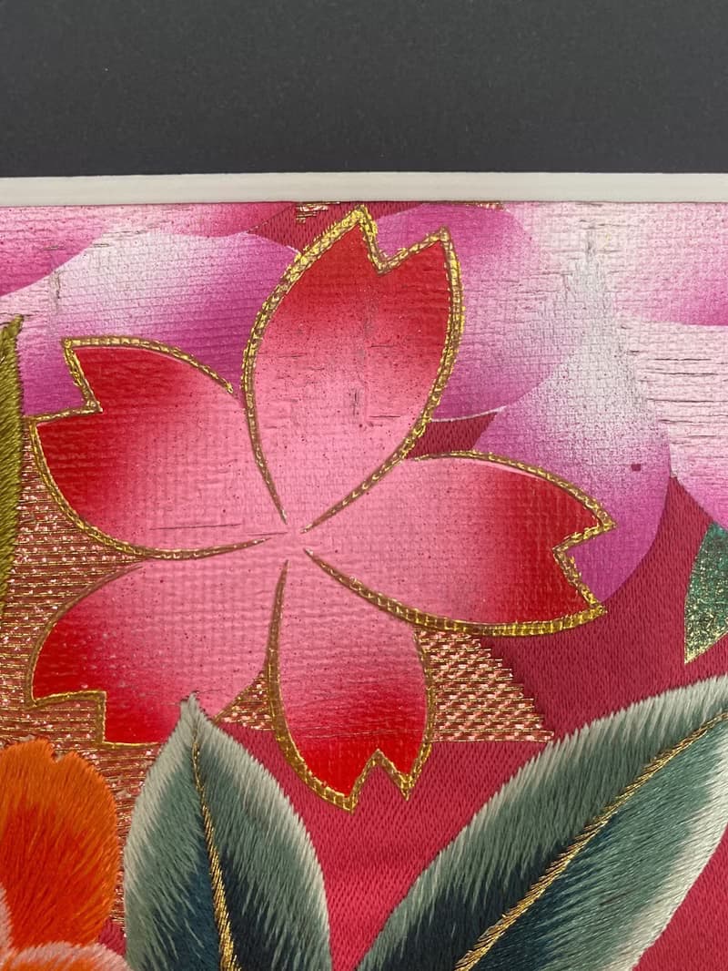 色打掛からつくるアートパネル　vintage kimono  刺繍着物 和モダン 和風インテリア プレゼント 花柄 結婚祝 新築祝  縁起物 額装インテリア　６