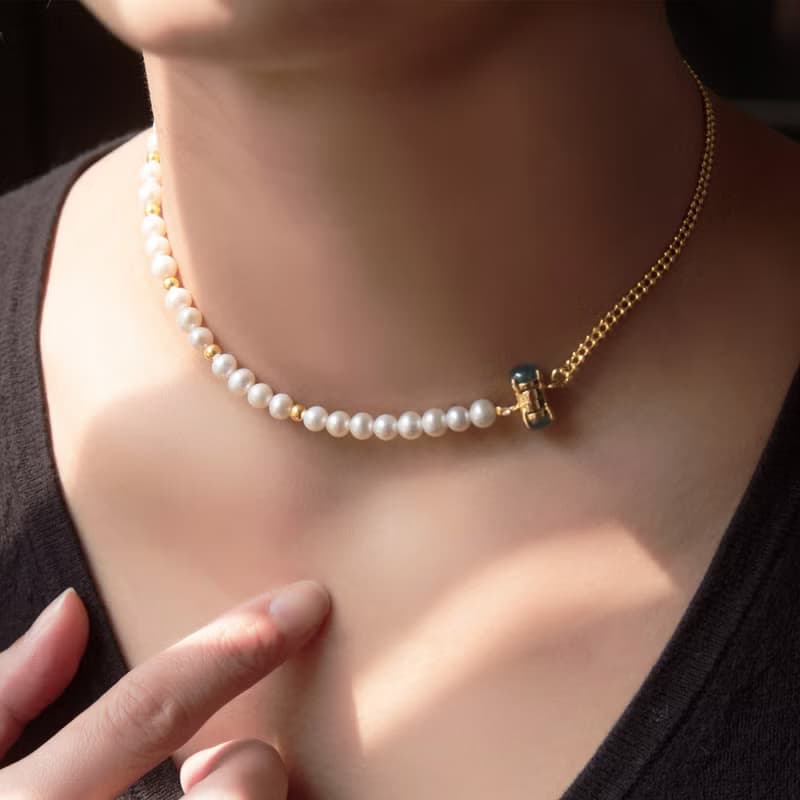 【兩用首飾最佳禮物】天然珍珠金色磁吸短鍊/手鍊/項鍊(一秒穿戴)