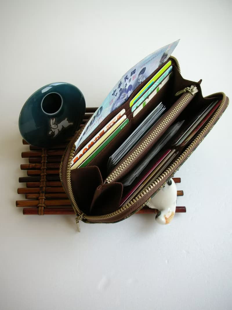 京西陣金襴錦織【古典金錦邊條】-長夾/皮夾/零錢包/禮物