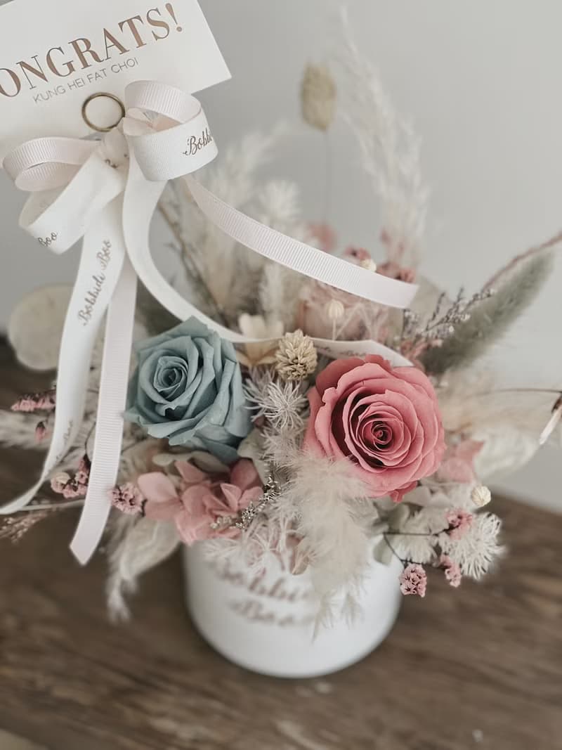 【永生玫瑰花盆花】• 情人節禮物/生日禮物/永生花/永生玫瑰花