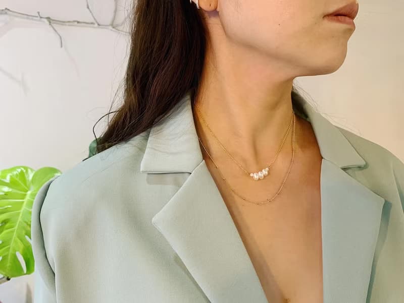 設計一字造型天然珍珠雙層珠鍊鎖骨鏈短項鍊