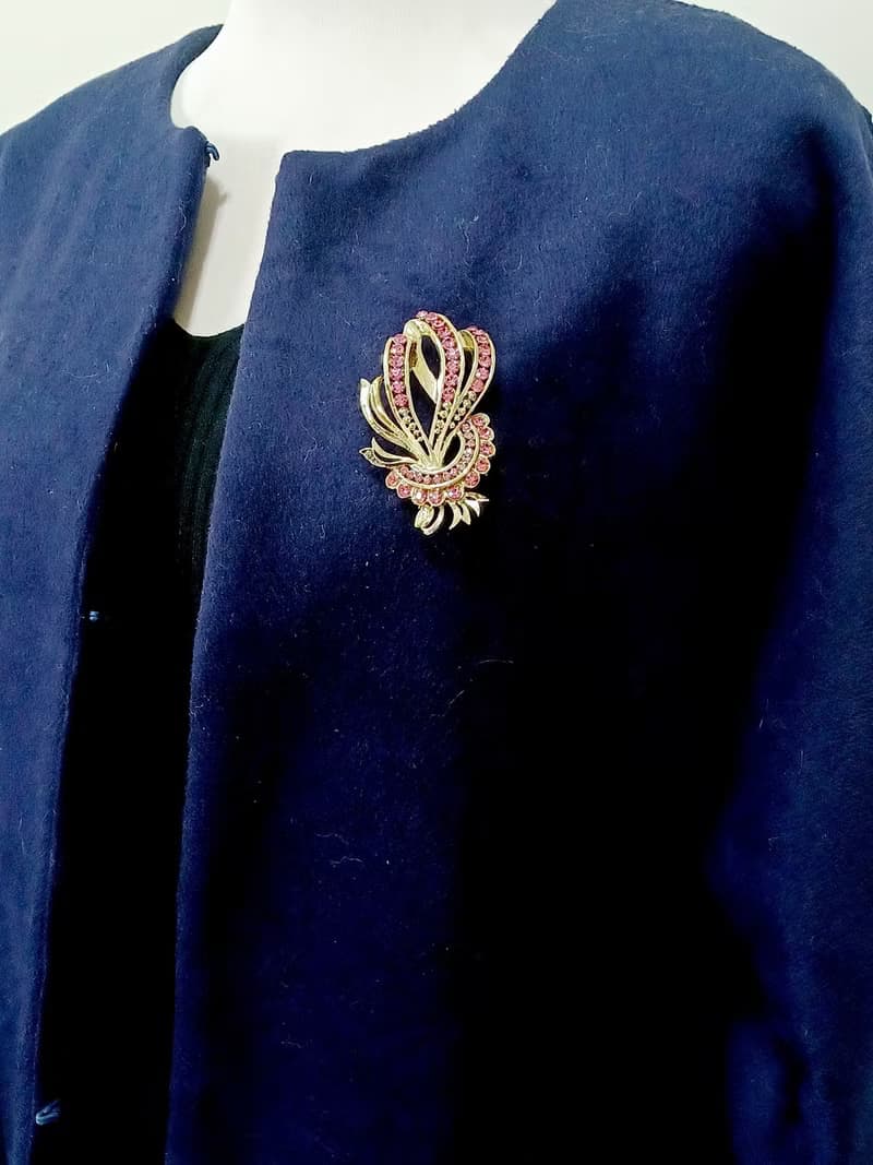 vintage jewelry 典雅粉色萊茵花束別針