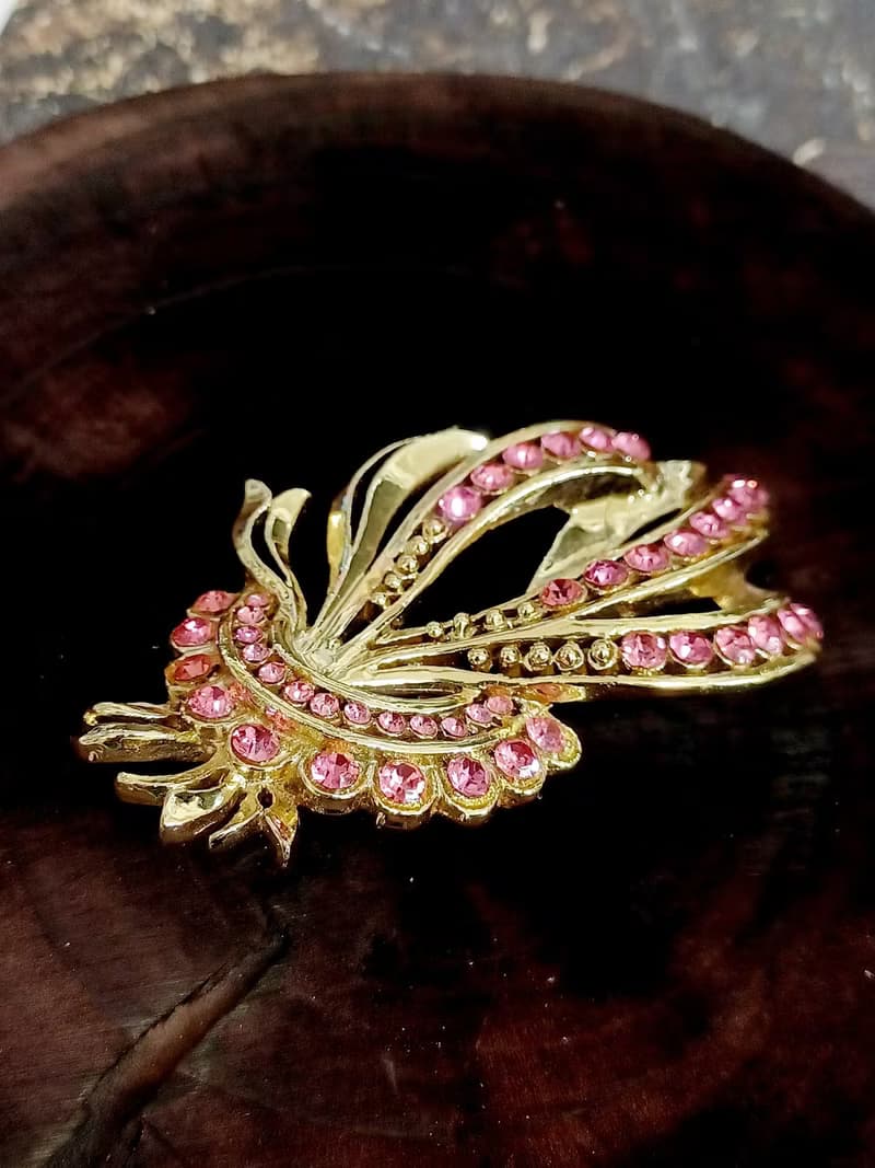 vintage jewelry 典雅粉色萊茵花束別針