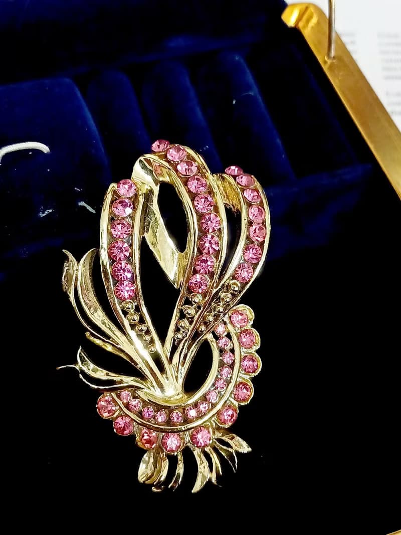 vintage jewelry 典雅粉色萊茵花束別針