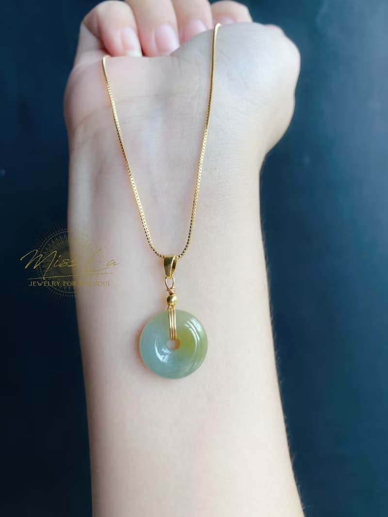 天然緬甸玉 翡翠 冰黃翡 平安扣 設計款 項鍊 禮物 生日禮物