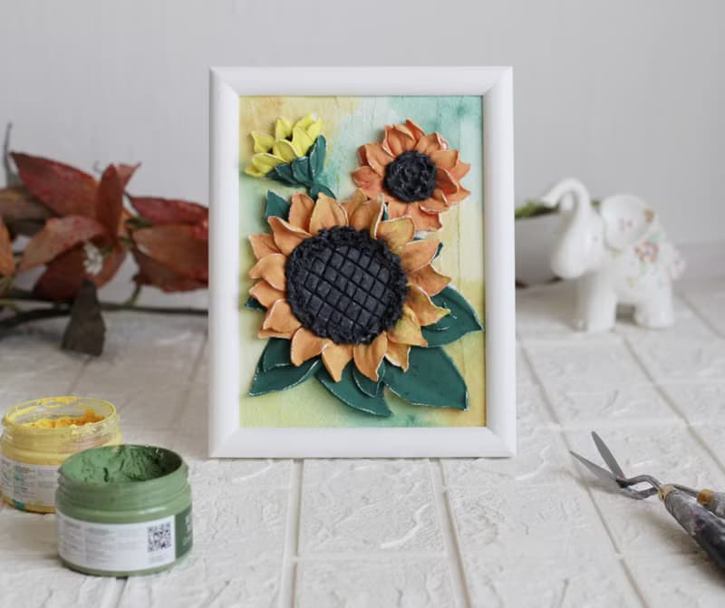 Sunflowers painting, textured wall art, sculpture painting, housewarming gift