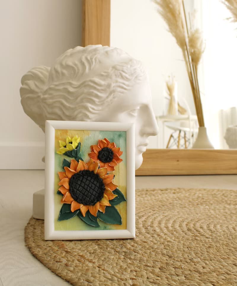Sunflowers painting, textured wall art, sculpture painting, housewarming gift