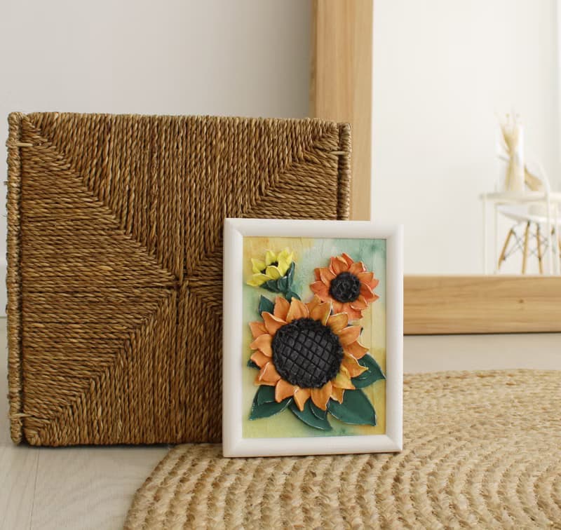 Sunflowers painting, textured wall art, sculpture painting, housewarming gift