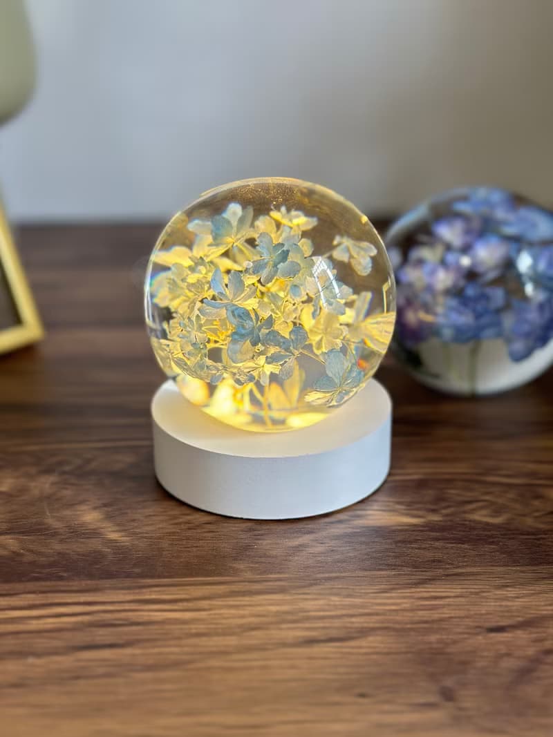 真花 \乾燥花 繡球花永生花樹脂小夜燈