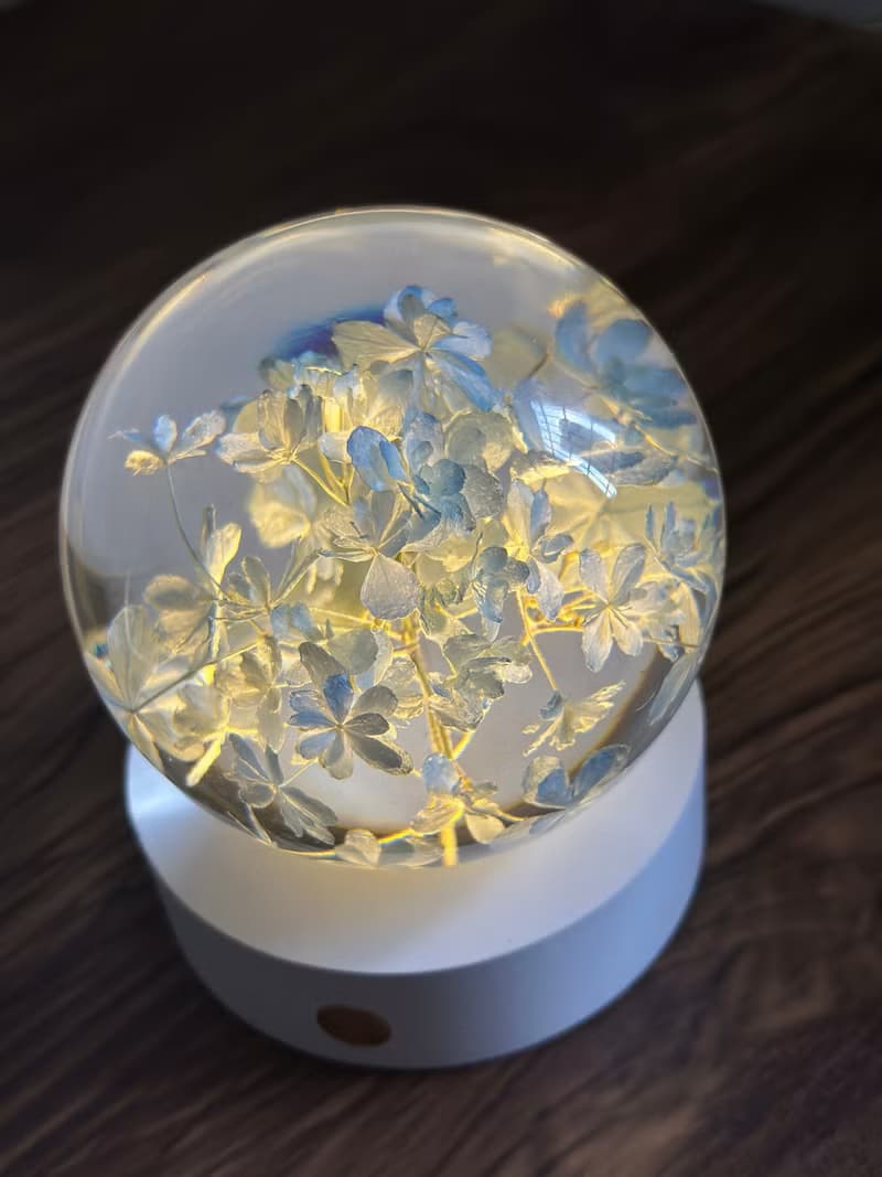 真花 \乾燥花 繡球花永生花樹脂小夜燈