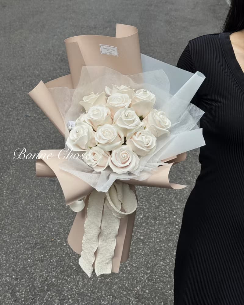 韓系玫瑰花束-白玫瑰、小資花束、香氛玫瑰、告白花束、浪漫花束