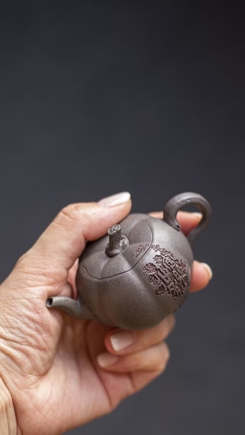 送禮紫砂壺茶壺小南瓜 篆刻款  极品青灰料 全手工制作 65CC高端