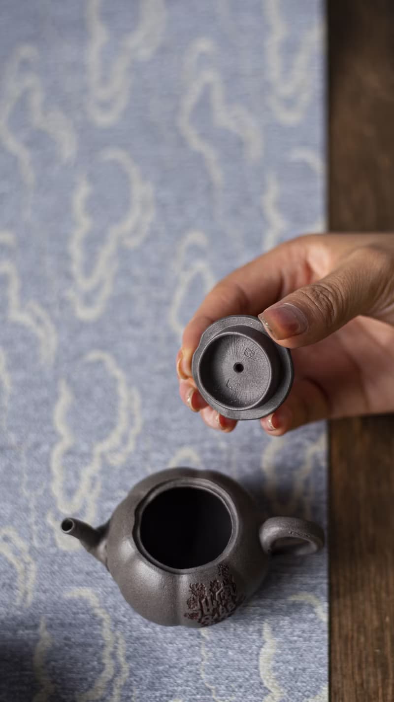 送禮紫砂壺茶壺小南瓜 篆刻款  极品青灰料 全手工制作 65CC高端