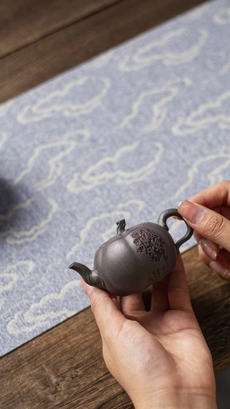 送禮紫砂壺茶壺小南瓜 篆刻款  极品青灰料 全手工制作 65CC高端