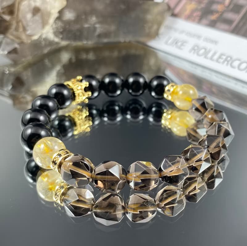 君臨天下 | 金髮晶 黑曜石 冰曜石 | 顯赫大方 | 男士水晶手鍊