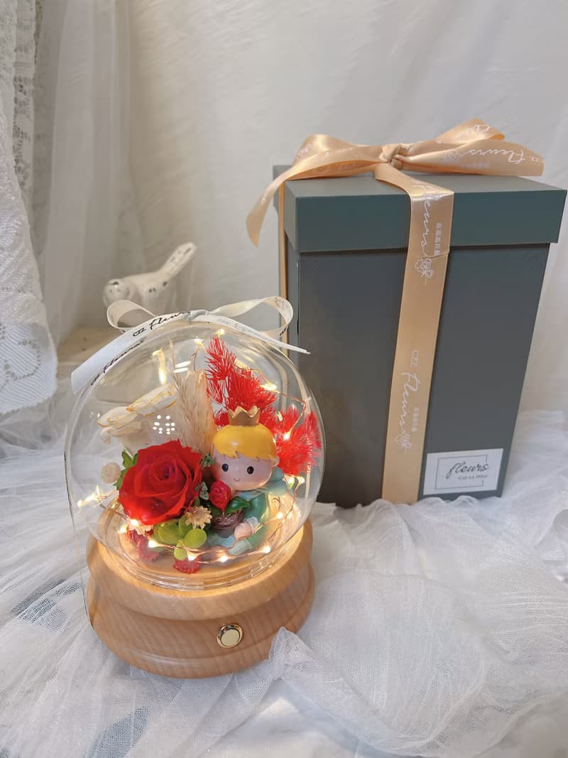 永生花藍芽音響 藍芽喇叭燈 小王子玫瑰 情人節 生日禮物 玻璃罩