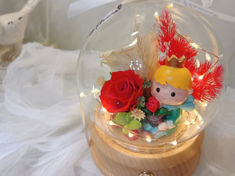 永生花藍芽音響 藍芽喇叭燈 小王子玫瑰 情人節 生日禮物 玻璃罩