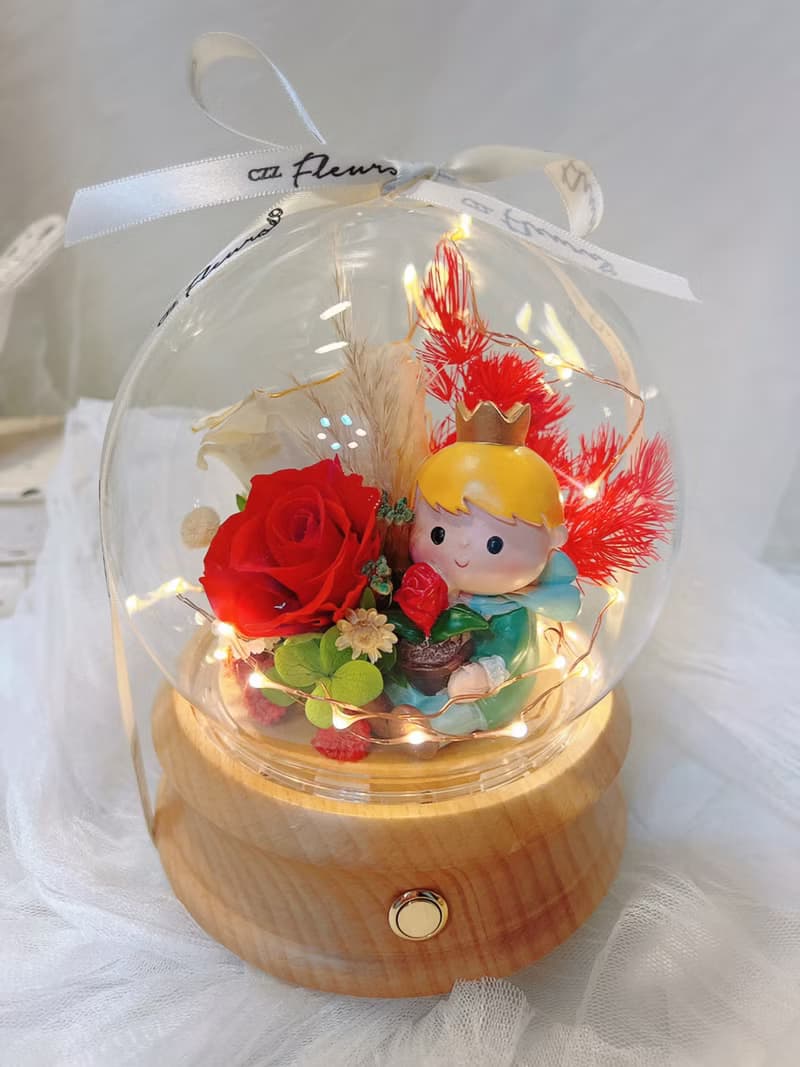 永生花藍芽音響 藍芽喇叭燈 小王子玫瑰 情人節 生日禮物 玻璃罩