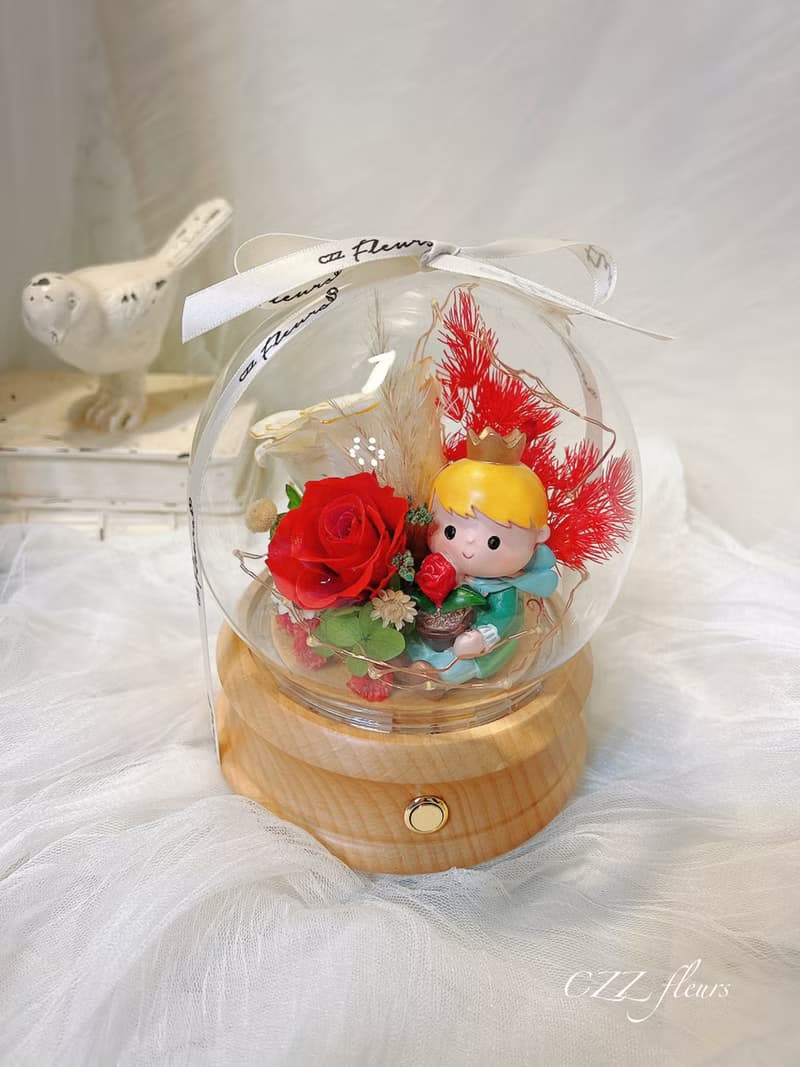 永生花藍芽音響 藍芽喇叭燈 小王子玫瑰 情人節 生日禮物 玻璃罩