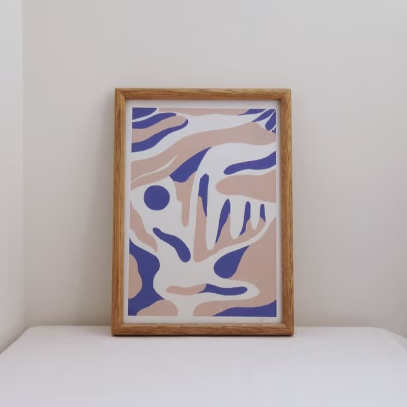 深色橡木相框 A4 + Echoes in Blue * Abstract Art Print