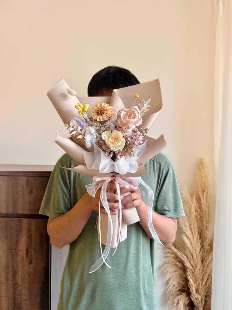 溫柔裸粉 太陽花 乾燥花束 畢業花束
