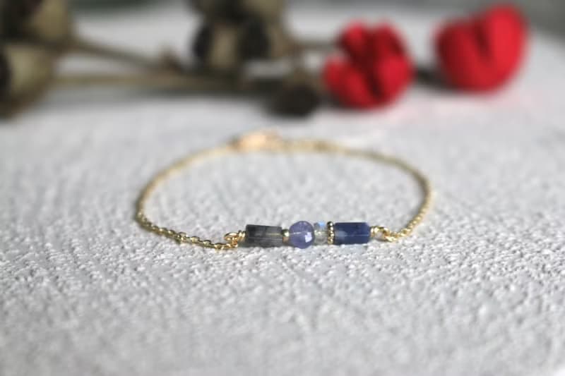 手鍊 細手鍊 菫青石 月光石 坦桑石 - 幾何 -