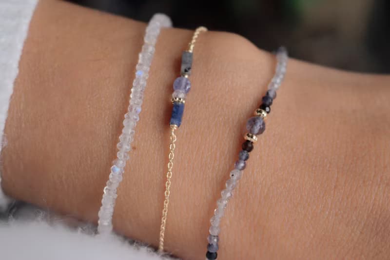 手鍊 細手鍊 菫青石 月光石 坦桑石 - 幾何 -