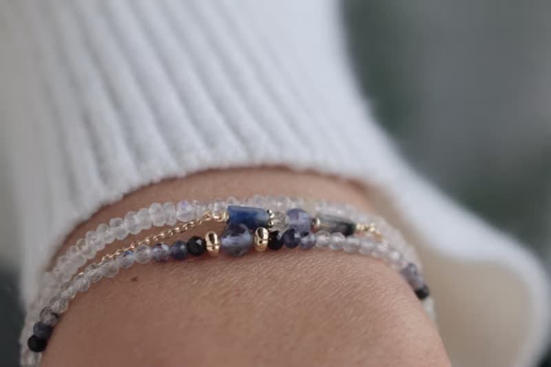 手鍊 細手鍊 菫青石 月光石 坦桑石 - 幾何 -