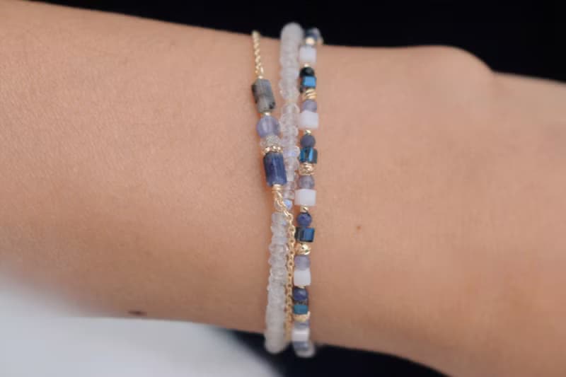 手鍊 細手鍊 菫青石 月光石 坦桑石 - 幾何 -