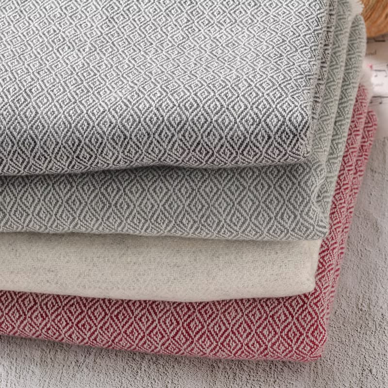 【厚款】喀什米爾羊毛圍巾/披肩  鑽石紋暗紅 手工機織