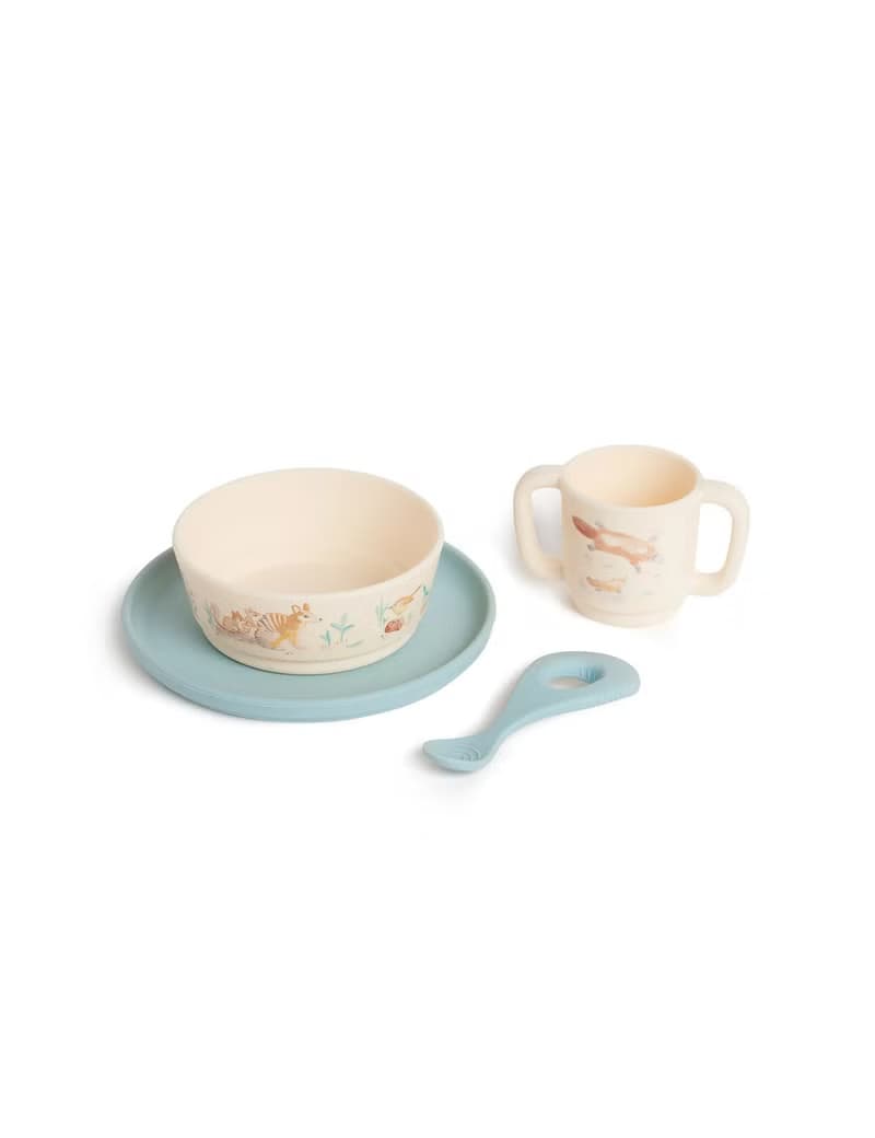 Purebaby 矽膠餐具4件組禮盒 -粉綠